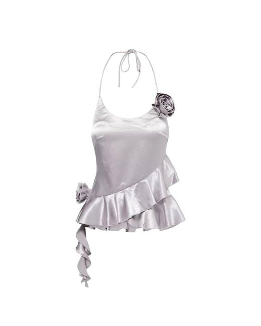 Amy Lynn Gray Susie Satin Ruffle Flower Detail Top