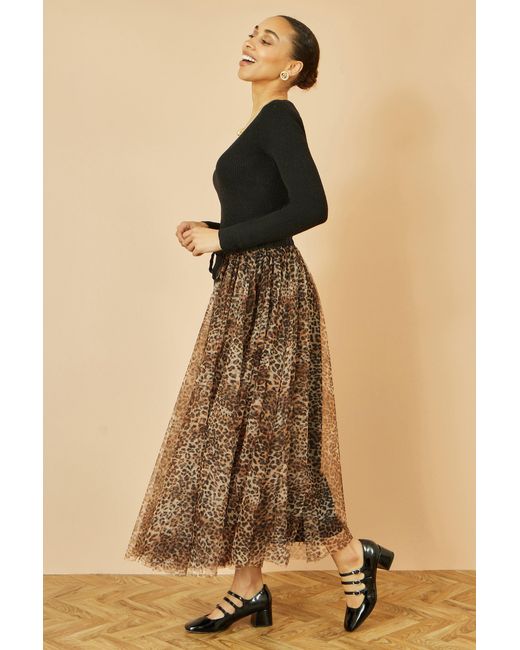 Yumi' Brown Leopard Mesh Tulle Skirt