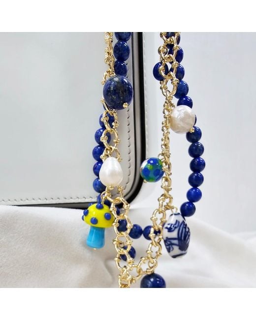 Farra Blue Lapis With Mushroom And Boots Double Layers Chain Bag Charm