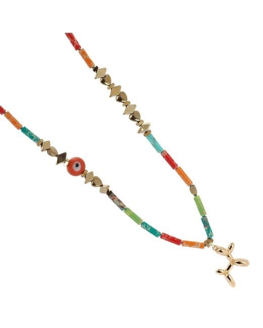 Ebru Jewelry Metallic Playful Spirit Balloon Dog Necklace With Jasper & Evil Eye