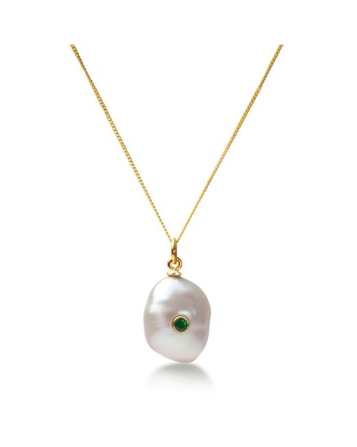 The Jewellery Store London Metallic Keshi Pearl Necklace With Emerald