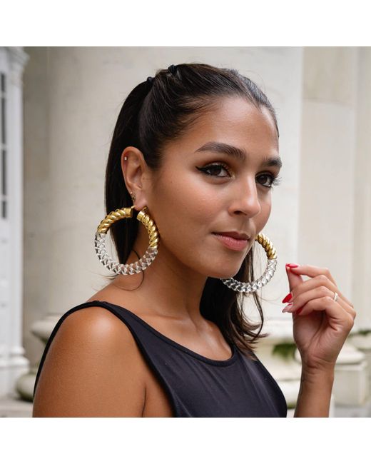 Gold & Honey Metallic Xl Clear And Chunky Rope Hoop Earrings