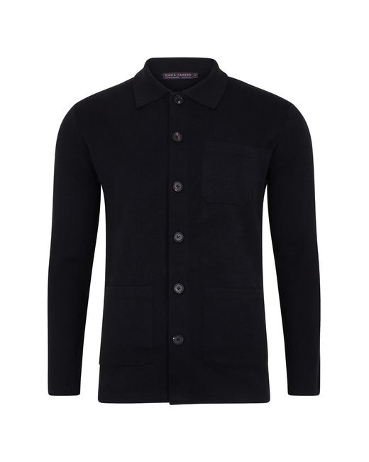 Paul James Knitwear Blue Midweight Cotton Benjamin Work Shirt for men