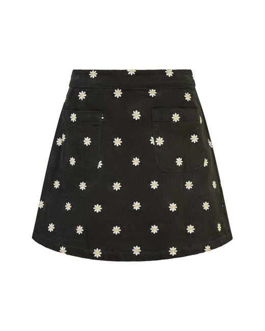 Yumi' Black Corduroy Embroidered Daisy Mini Skirt