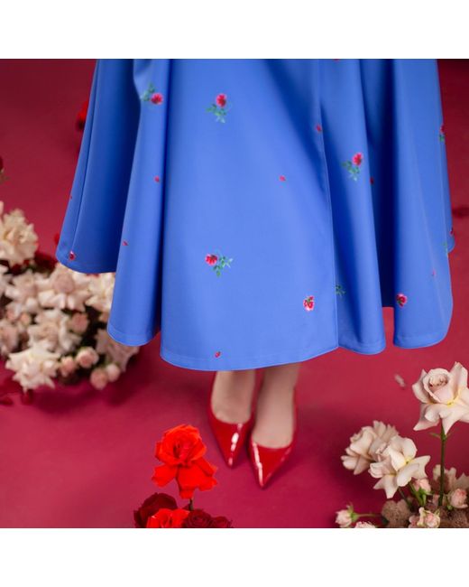 RainSisters Blue Trench Coat With Flower Print: Forget Me Not