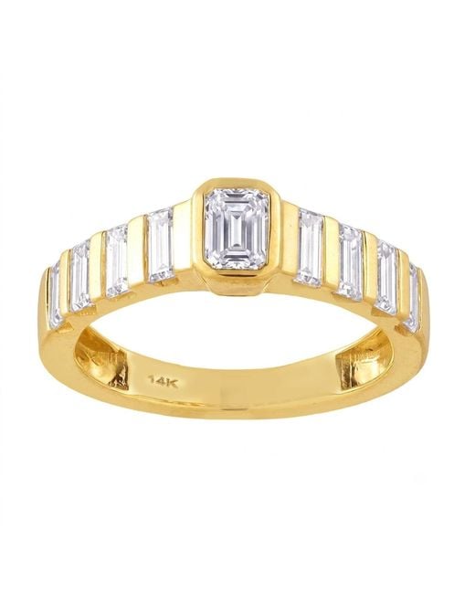 Artisan Metallic 14K Emerald Cut Diamond Tapered Band Ring