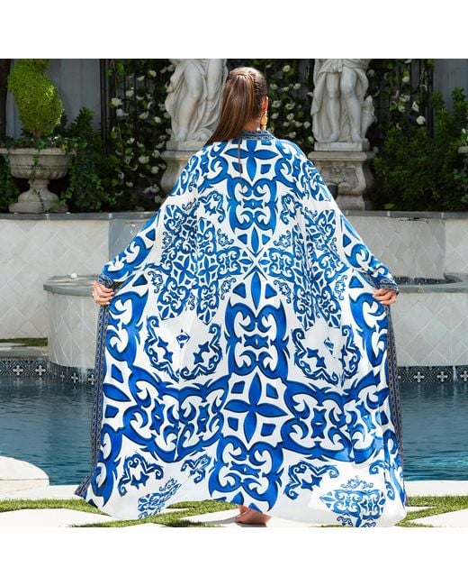 Ana Luisa Blue Santorini Inspired Open-Front Kaftan