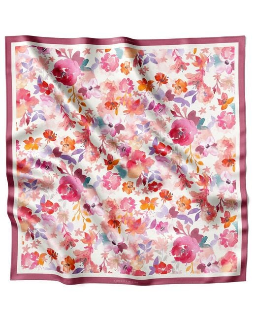 Lamberty Munich Pink Inky Blooms Italian Mulberry Silk Scarf Rose