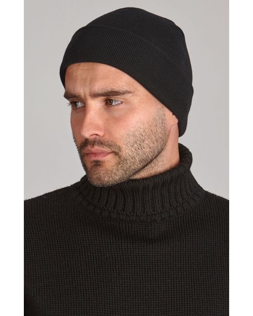 Paul James Knitwear Black Heavyweight Extra Fine Merino Wool Amble Watch Cap for men