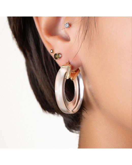 Gold & Honey Metallic Clear Chunky V-Hoop Lucite Earrings