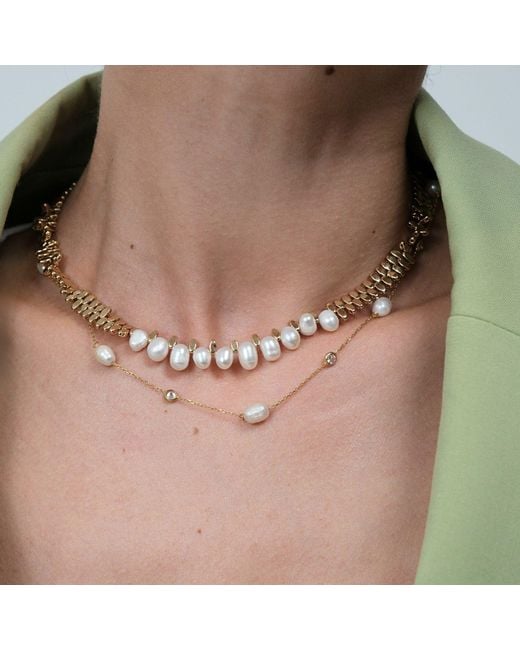 LINYA JEWELLERY Metallic Dione Stone Chain Pearl Necklace