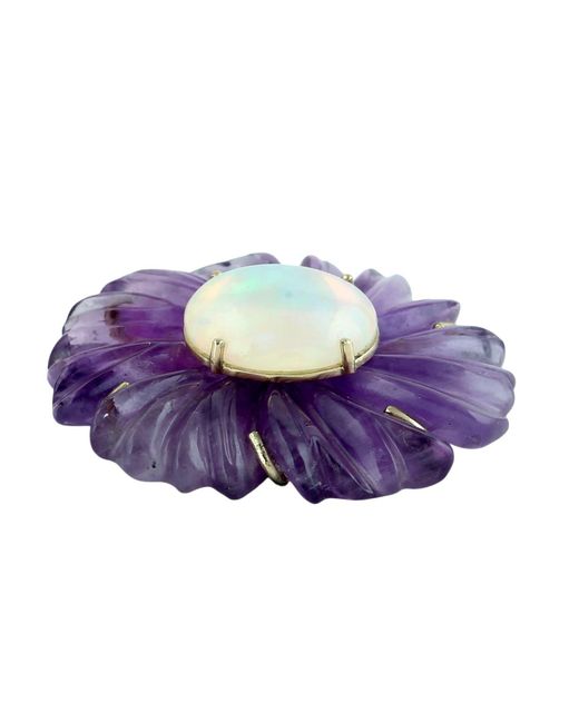 Artisan Purple Carved Amethyst & Opal Floral Pendant