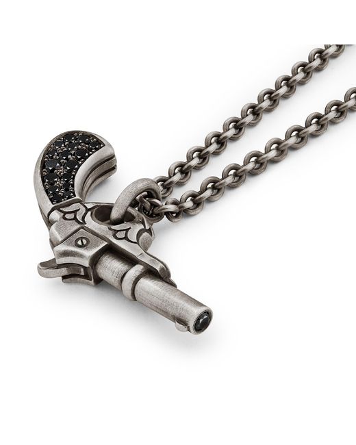 Snake Bones Metallic Gun Pendant In Sterling Silver With Black Diamonds for men