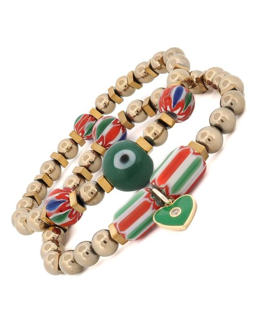 Ebru Jewelry Metallic African & Beaded Heart Charm Bracelet Set