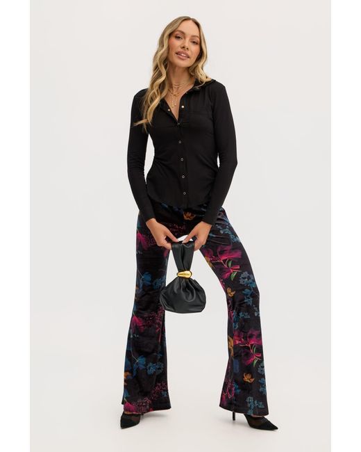 Why Mary Blue Florencia High Waisted Floral Print Flared Pants