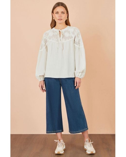 Yumi' White Ivory Viscose Lace Relaxed Boho Shirt
