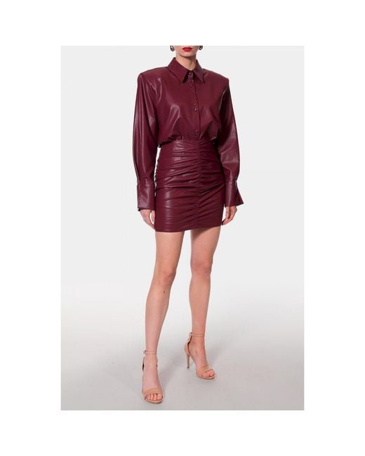 AGGI by HALEWSKI Purple Ruth Burgundy Wine Vegan Leather Mini Skirt