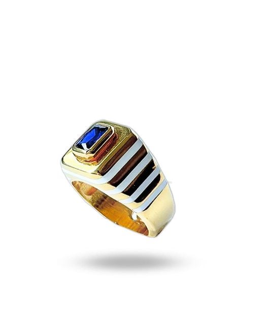 LINYA JEWELLERY Metallic Octagon Stone Enamel Signet Ring