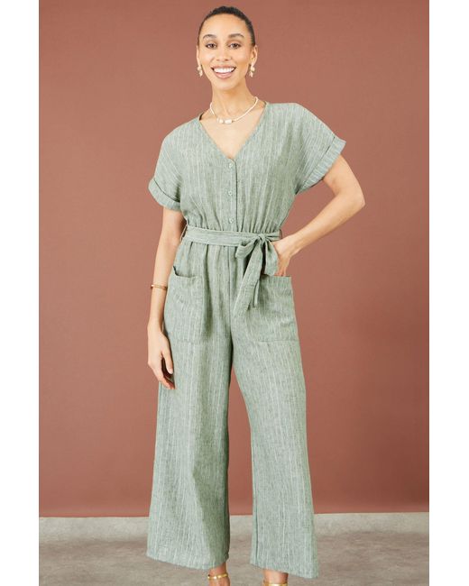 Yumi' Green V Neck Kimono Sleeve Jumpsuit