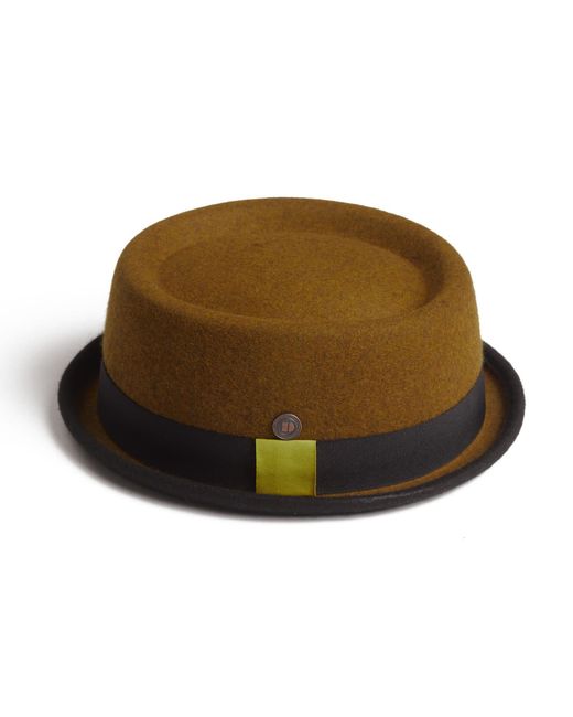 Dasmarca Hats Brown Tony Mustard Felt Skimpy Brim Short Brim Rude Boy Mod Style Porkpie Hat for men