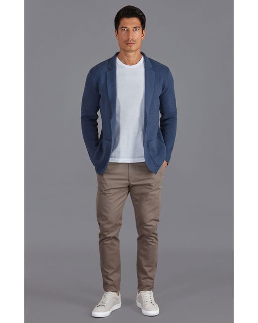 Paul James Knitwear Blue Cotton Deconstructed Knitted Gabriel Blazer for men