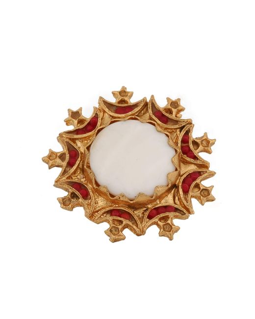 Ebru Jewelry Brown Star & Moon Gemstone Chunky Unique Gold Ring