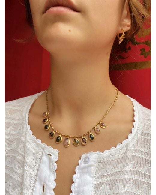 Opium Jewels Metallic Tourmaline Droplet Bead Necklace