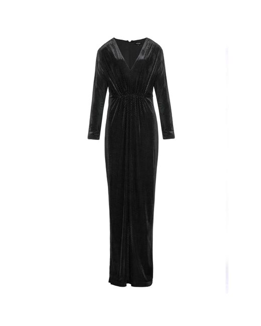 Smart and Joy Black Textured Velvet V-Neck Maxi Dress