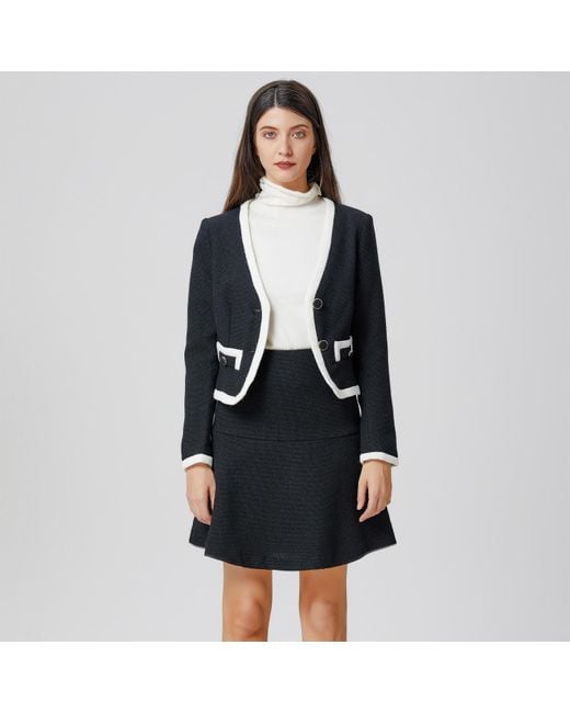 Smart and Joy Black Contrasting Bias Short Jacket