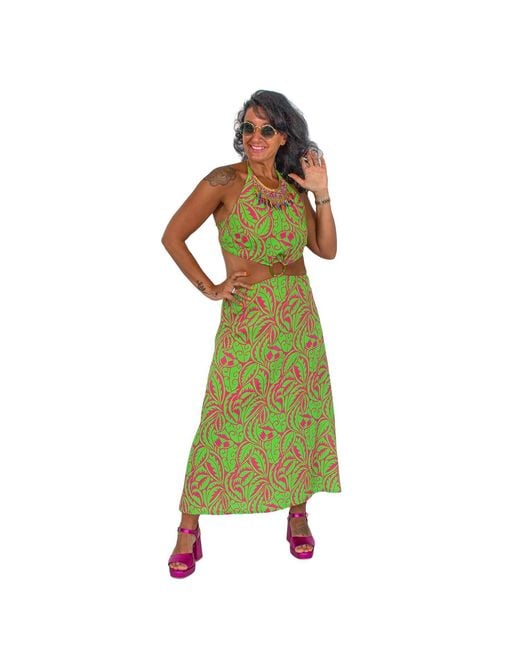 Lalipop Design Green Halter Neck Midi Dress With Cut-Out Details