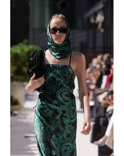 Monzlapur New York Green Silk Serpent Noir Dress