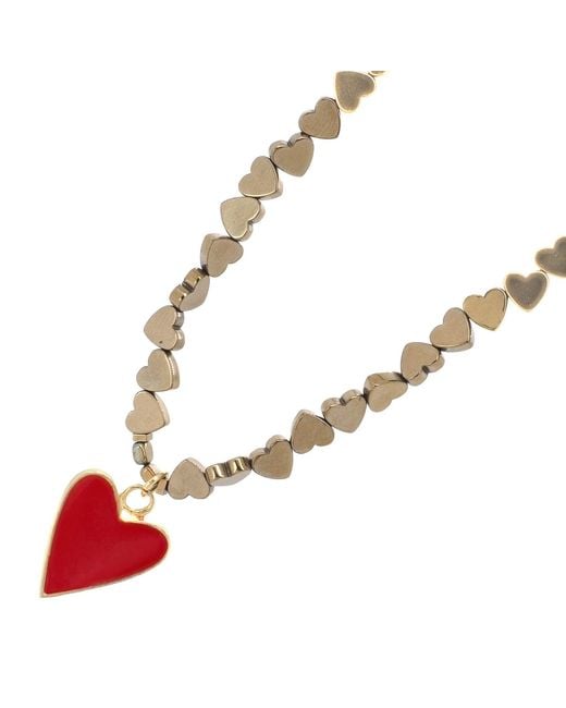 Ebru Jewelry Metallic Heart Pendant Hematite Stone Heart Shape Chain Necklace