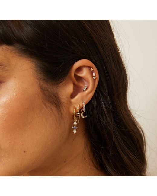 Zohreh Metallic Diamond Moon Chain Huggie Hoop Earring 9K