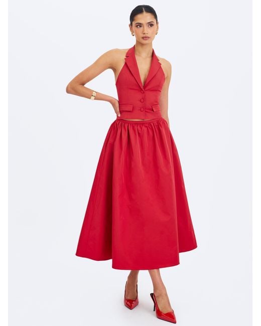 Miss Circle New York Ursel Crimson Gathered A-Line Midi Skirt