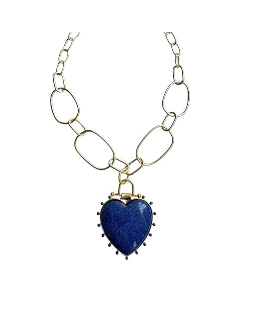 Rare Matters Jewelry Blue Luxe Lapis Heart Statement Chunky Pendant Necklace