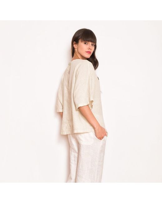 Haris Cotton Green Linen Curve Blouse With Back Buttons Emerald