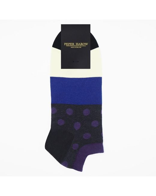 Peper Harow - Made in England Blue Mayfair Trainer Socks – for men