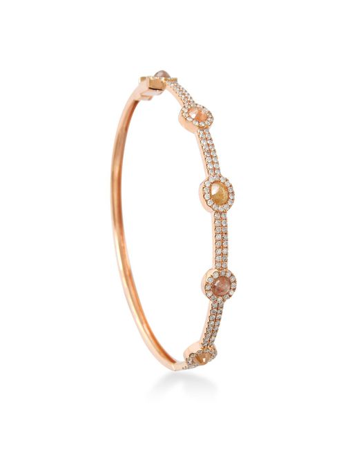 Artisan Pink Rose Ice Diamond & Diamond Halo Bangle Bracelet