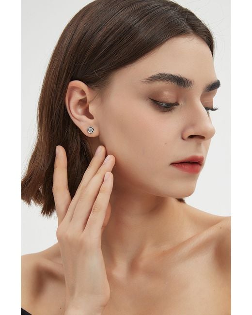 Classicharms Metallic Aurora Bezel Set White Clear Solitaire Stud Earrings