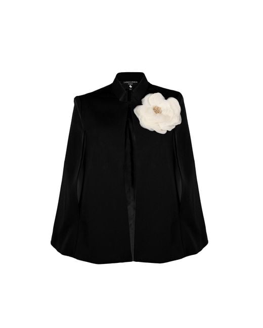 Laines London Black Neutrals Laines Couture Tailored Cape With Embellished Cream Corsage
