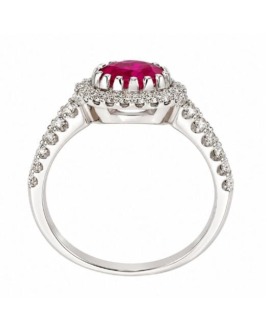 Artisan White 18K Round Ruby & Diamond Halo Ring
