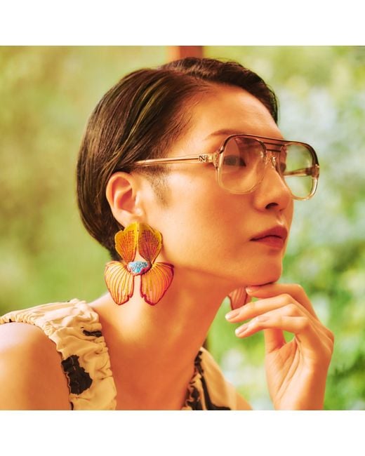 Nana Watanabe Orange Neutrals Click Flora Folded Dimensional Embroidered Earrings