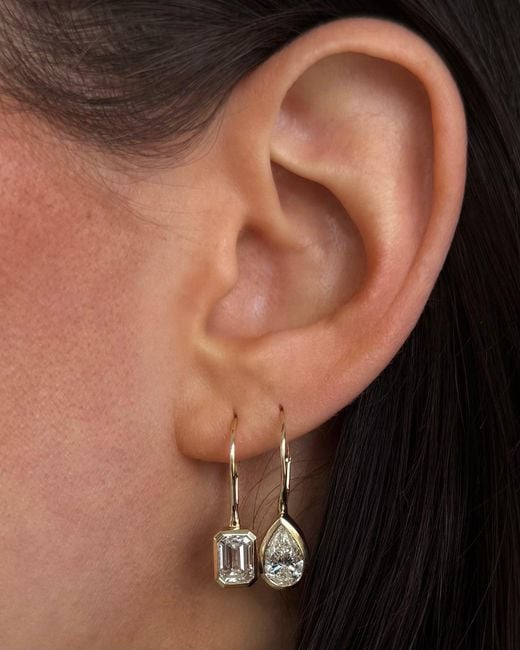 Öugie Metallic The Emerald Cut Diamond Bezel Drop Earrings