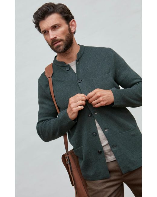 Paul James Knitwear Green Midweight Cotton Jaipurr Knitted Nehru Jacket for men