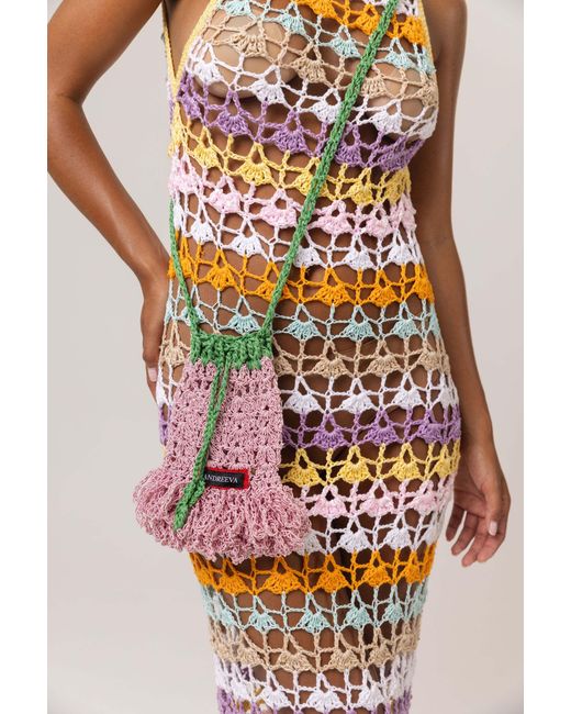 Andreeva White Lily Handmade Crochet Mini Bucket Bag