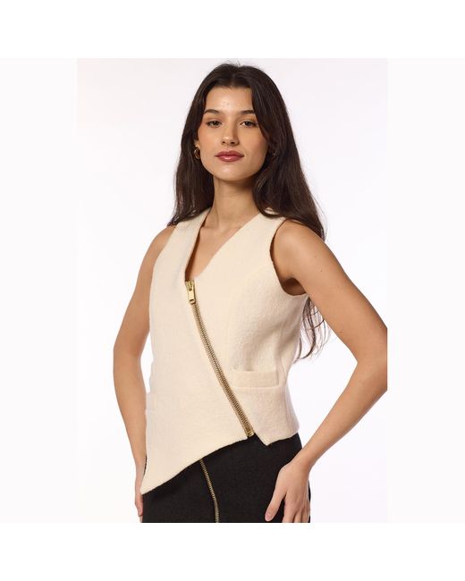 F.j.k by Farah Kadhimi Natural Angelina The Ivory Asymmetric Waistcoat With Golden Zip