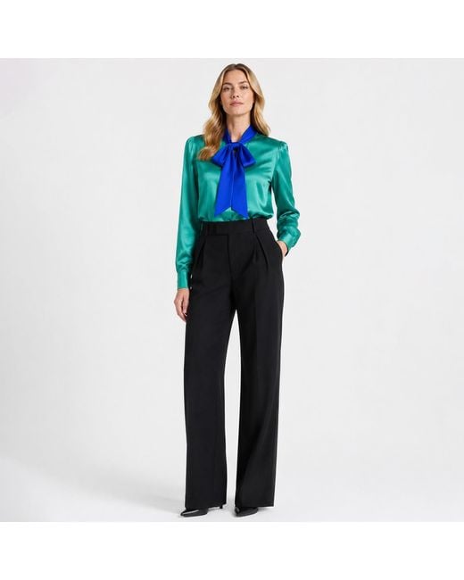 Freak Vault Green Emerald Pussy Bow Satin Blouse