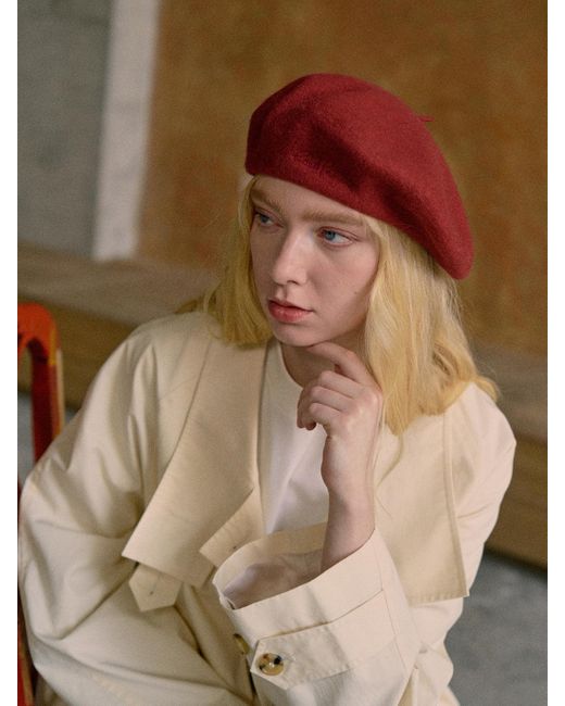 Lost Pattern Red Bon Chic Wool Beret- Bordeaux