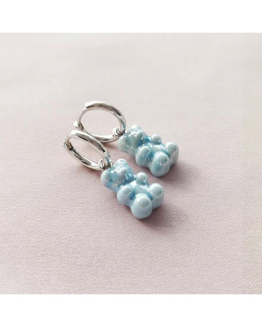 POPORCELAIN Blue Baby Porcelain Gummy Bear Earrings, Tone