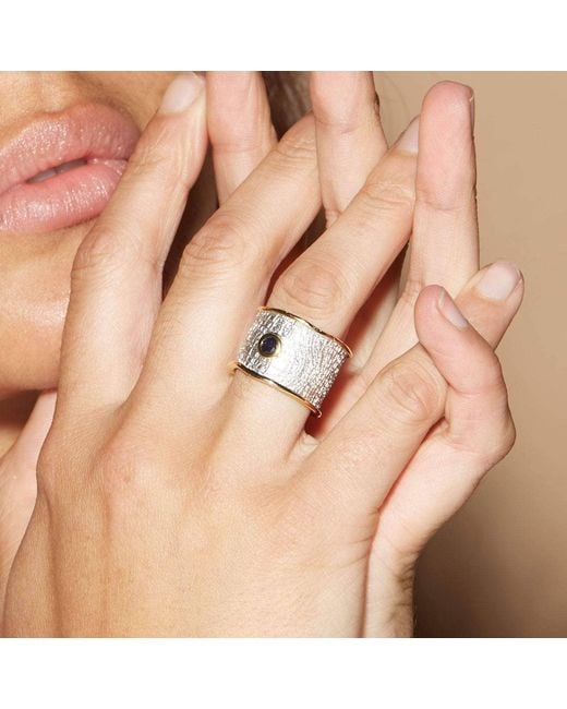 German Kabirski Gray Nedrila Iconic Design Blues Sapphire Textured Ring